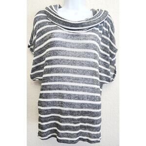 Papaya Gray White Silver Metallic Striped Cowl Neck Sweater Top Large Soft